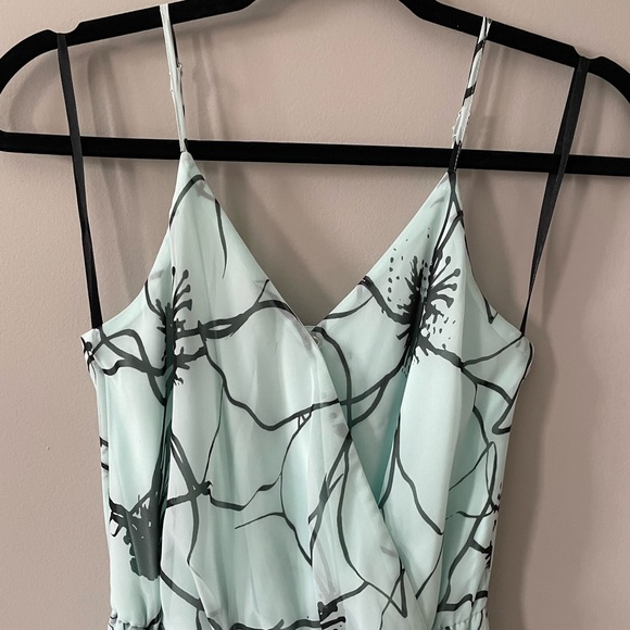Size 00P BANANA REPUBLIC Light Teal Floral Midi Dress - Picture 2 of 5